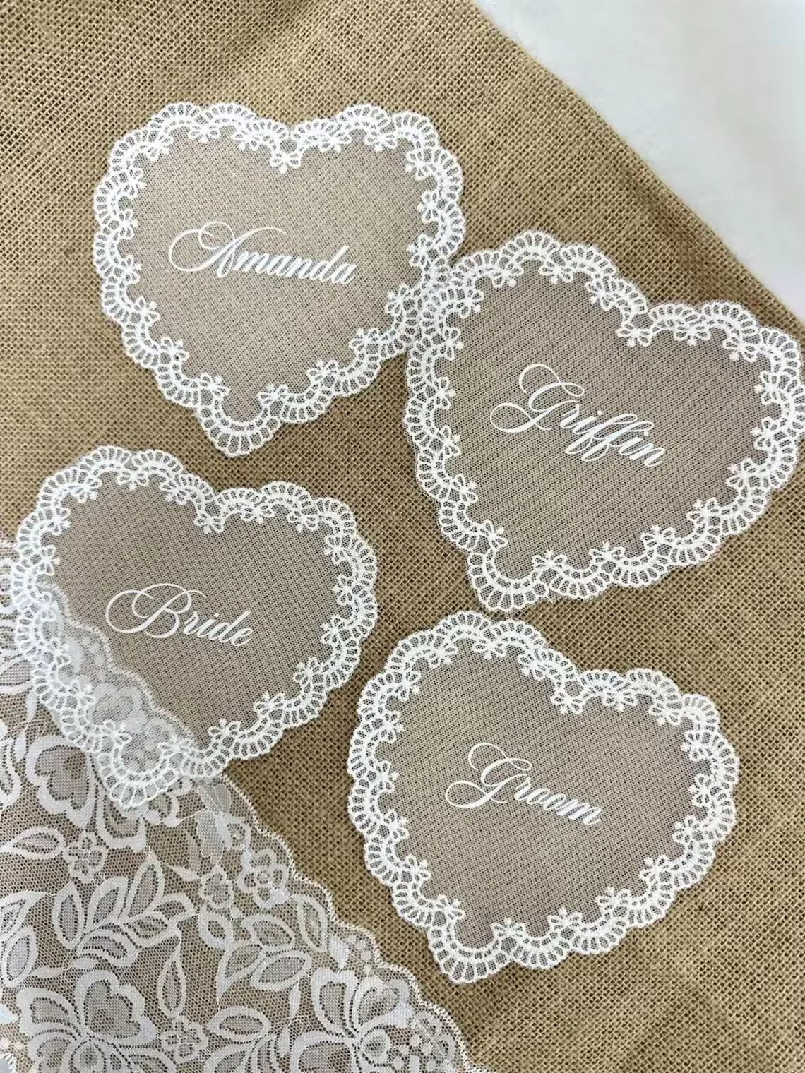 Custom Lace Wedding Place Cards – Personalized Guest Names