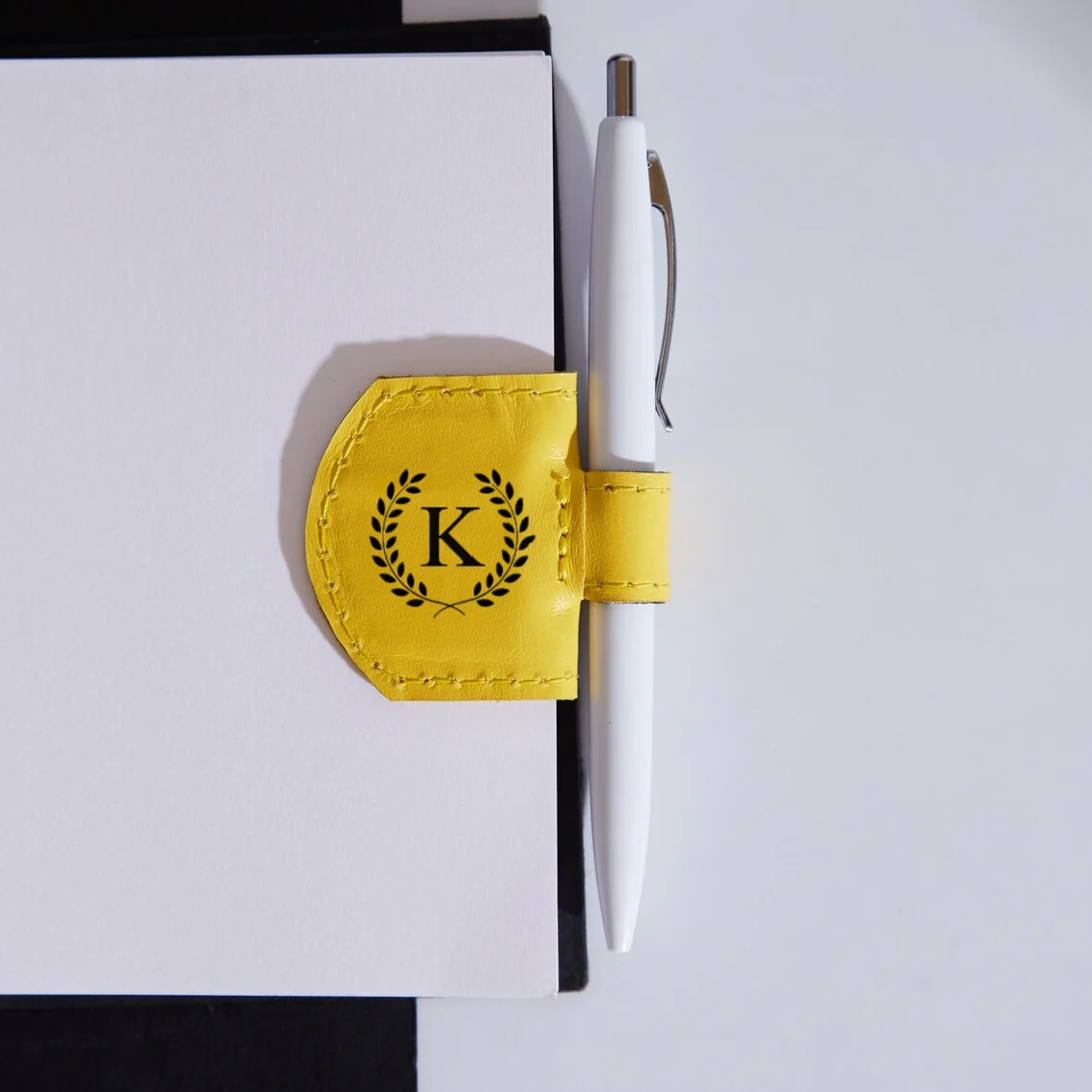 Custom Leather Magnetic Bookmark with Pen Holder – Personalized Gift - Image 4
