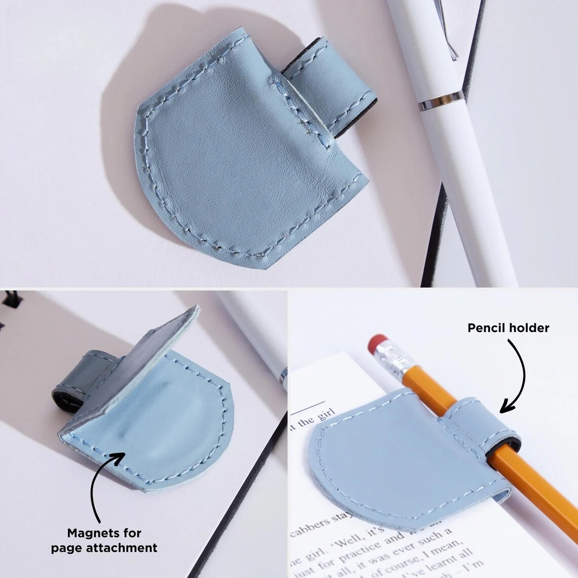 Custom Leather Magnetic Bookmark with Pen Holder – Personalized Gift - Image 6
