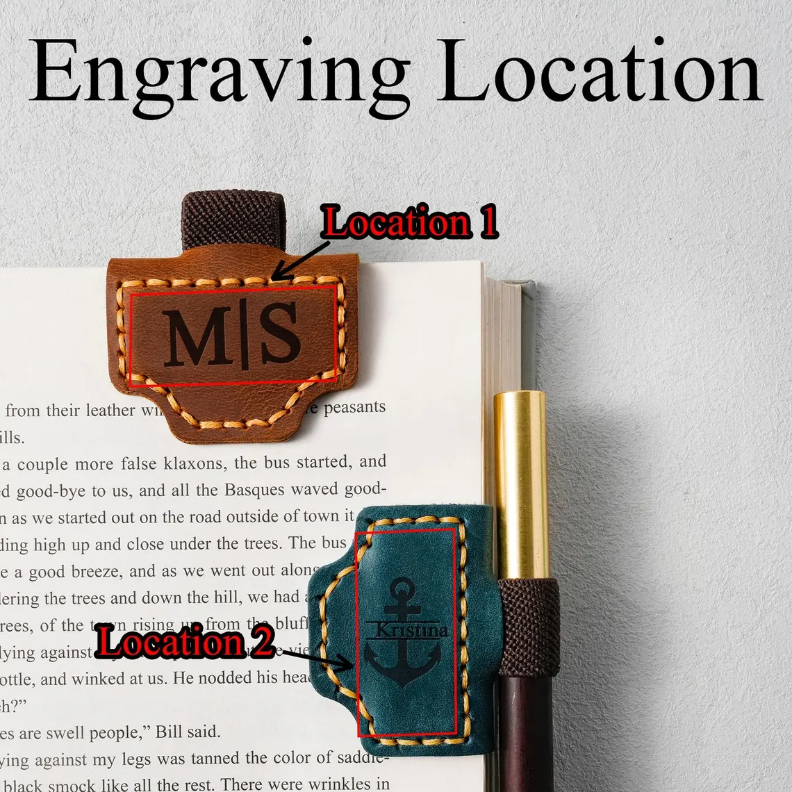 Custom Magnetic Leather Bookmark with Pen Holder – Engraved Book Accessory Gift - Image 5
