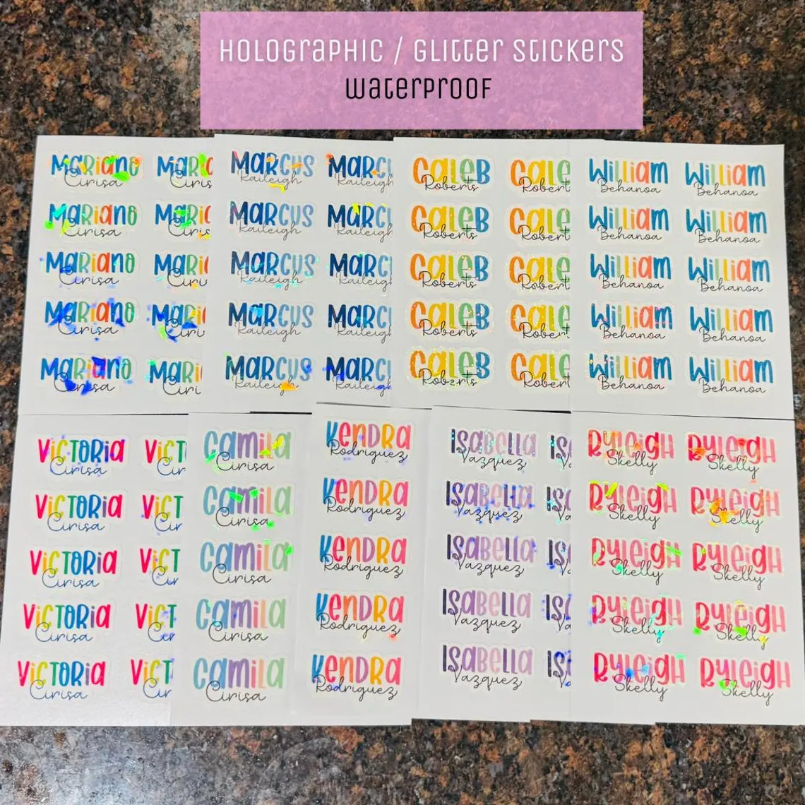 Custom Name Stickers – Waterproof Holographic School Labels 2 Sheets - Image 3
