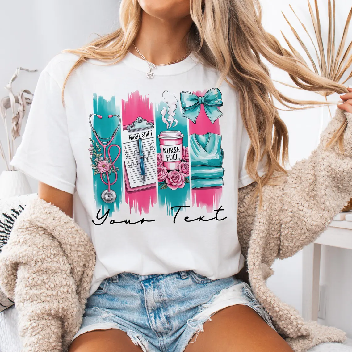 Custom Nurse Coquette Bow T-Shirt with Name – Cute & Comfy Gift - Image 3