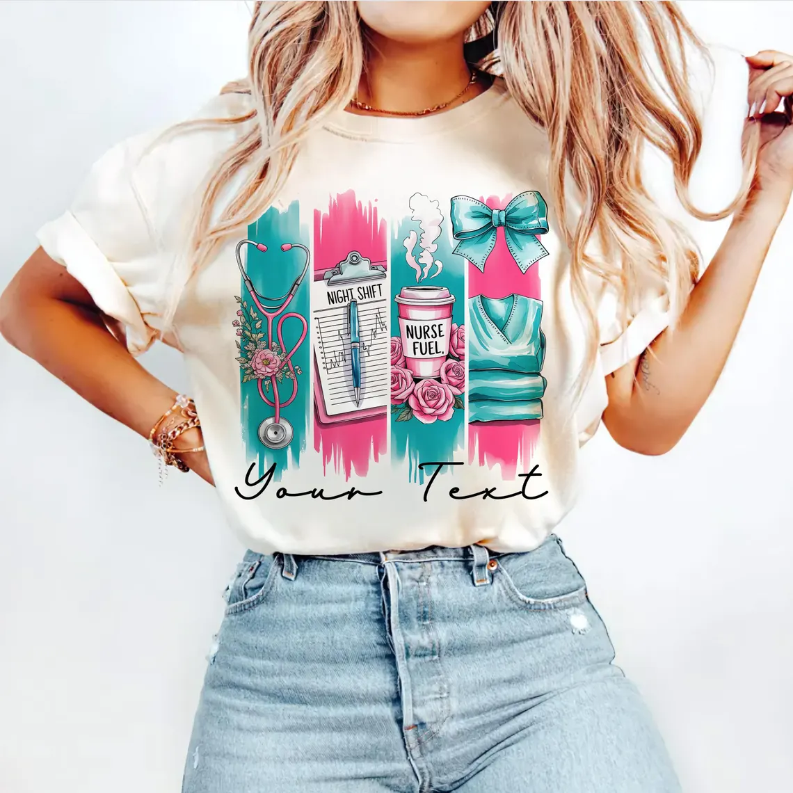 Custom Nurse Coquette Bow T-Shirt with Name – Cute & Comfy Gift - Image 4