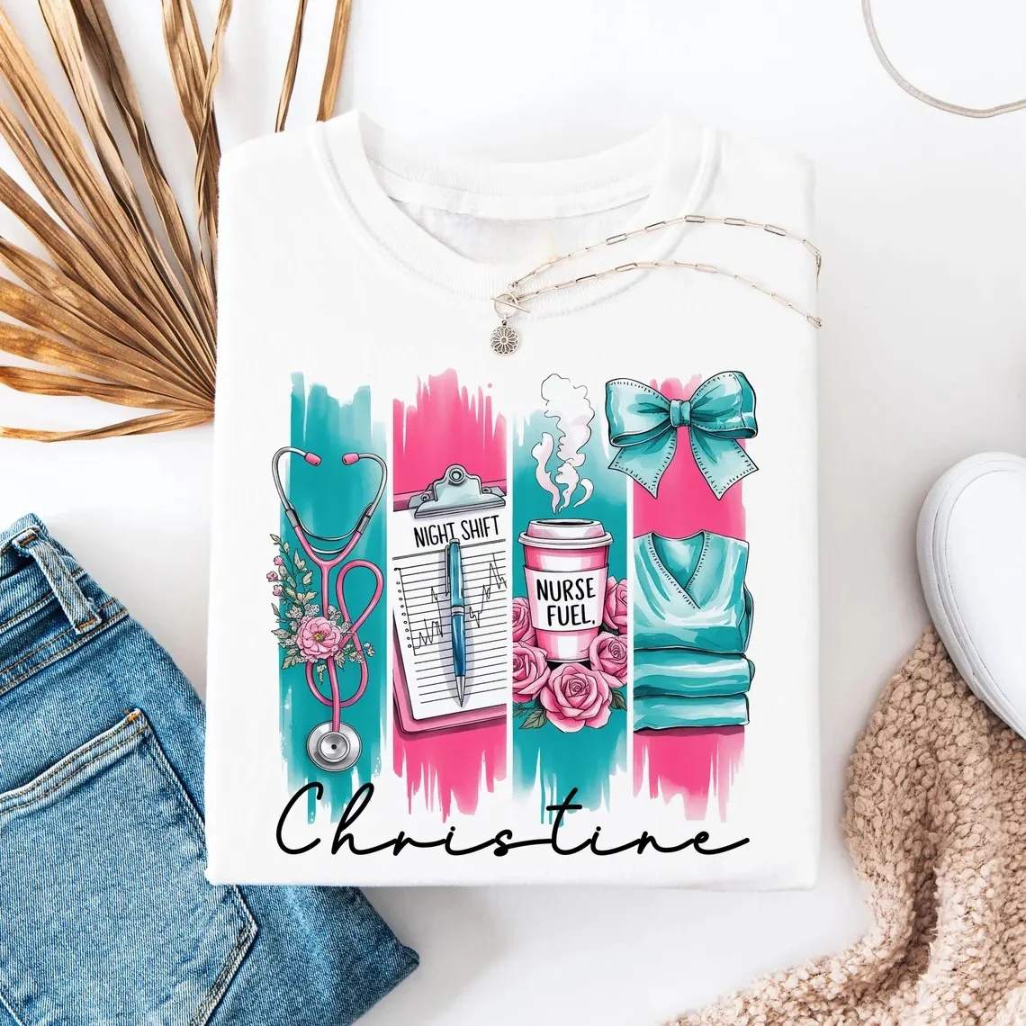 Custom Nurse Coquette Bow T-Shirt with Name – Cute & Comfy Gift - Image 5