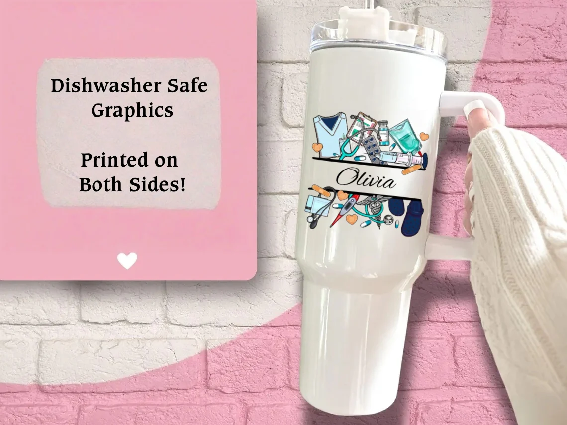 Custom Nurse Tumbler - Personalized 40oz with Handle - Image 3