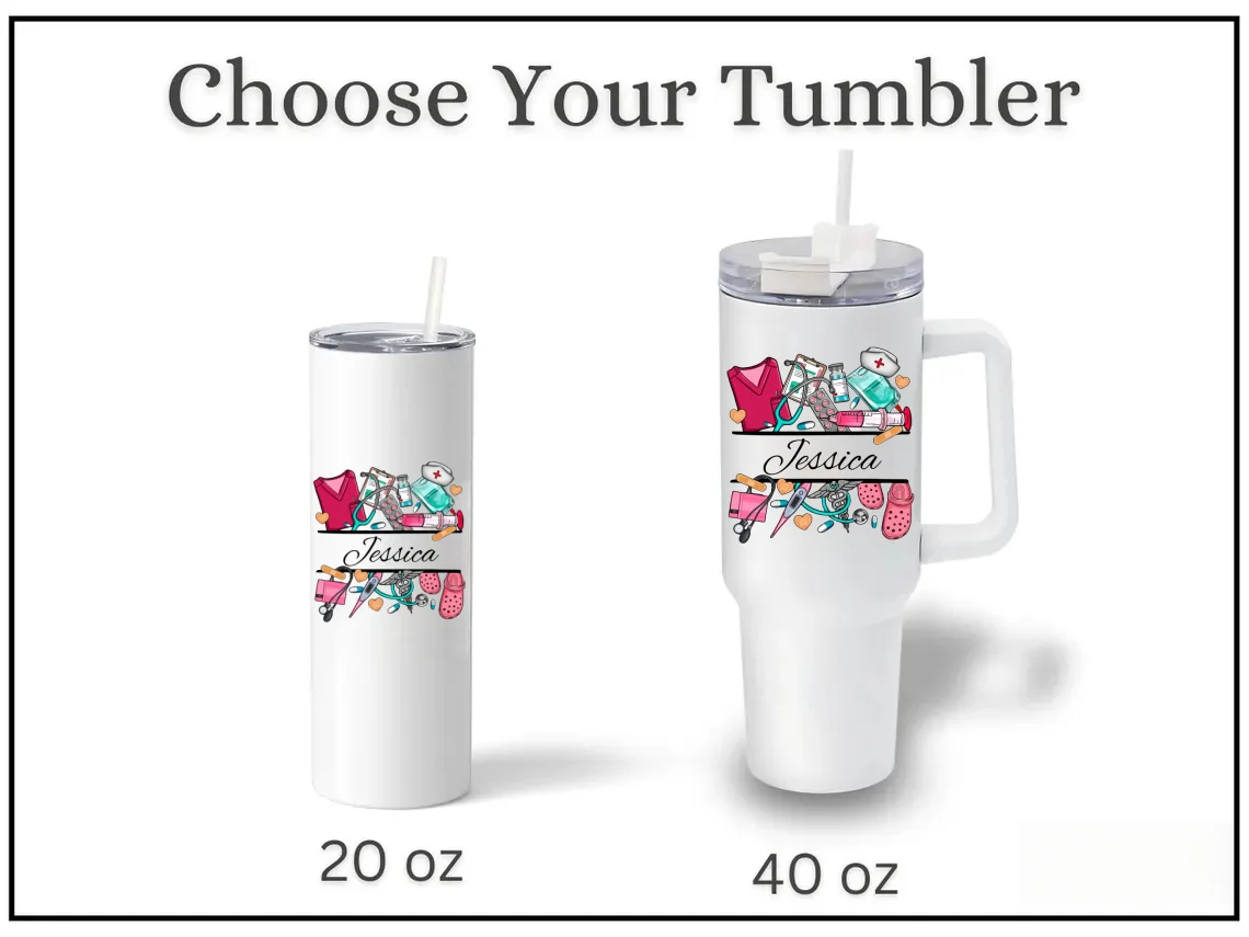 Custom Nurse Tumbler - Personalized 40oz with Handle - Image 4
