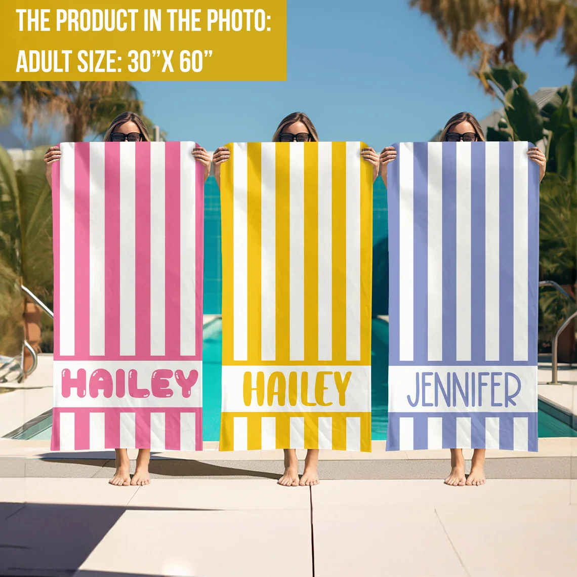 Custom  Striped Beach Towel – Personalized Name Gift - Image 4