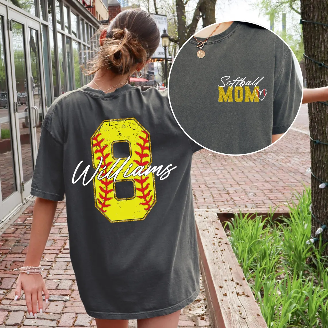 Custom Softball Mom Shirt – Name & Number – Comfort Colors Tee - Image 3