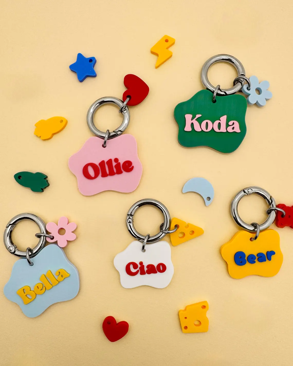 Custom Wavy Pet ID Tag with Name & Charm for Dogs & Cats
