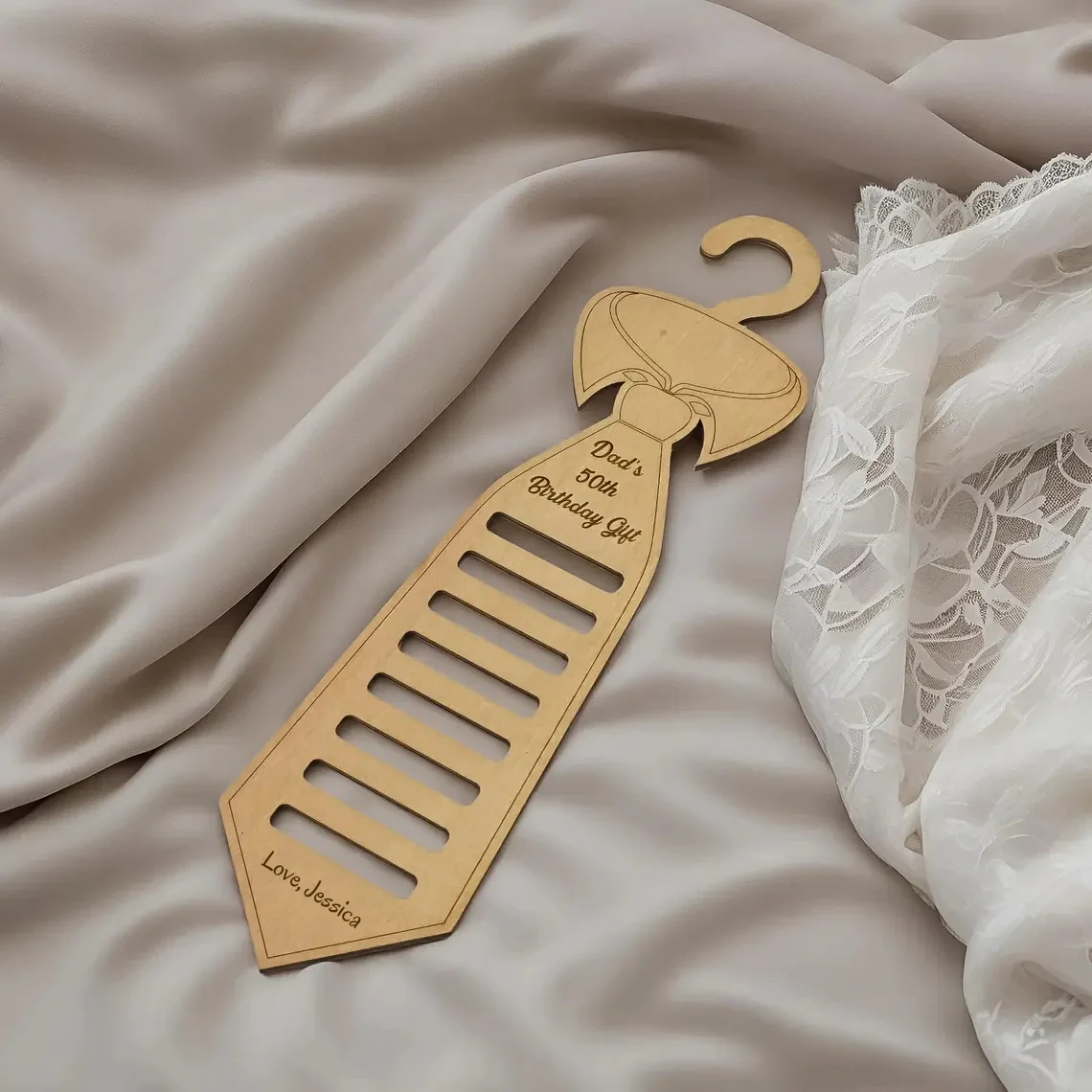 Custom Wood Tie Hanger – Personalized Closet Organizer Gift for Men - Image 2