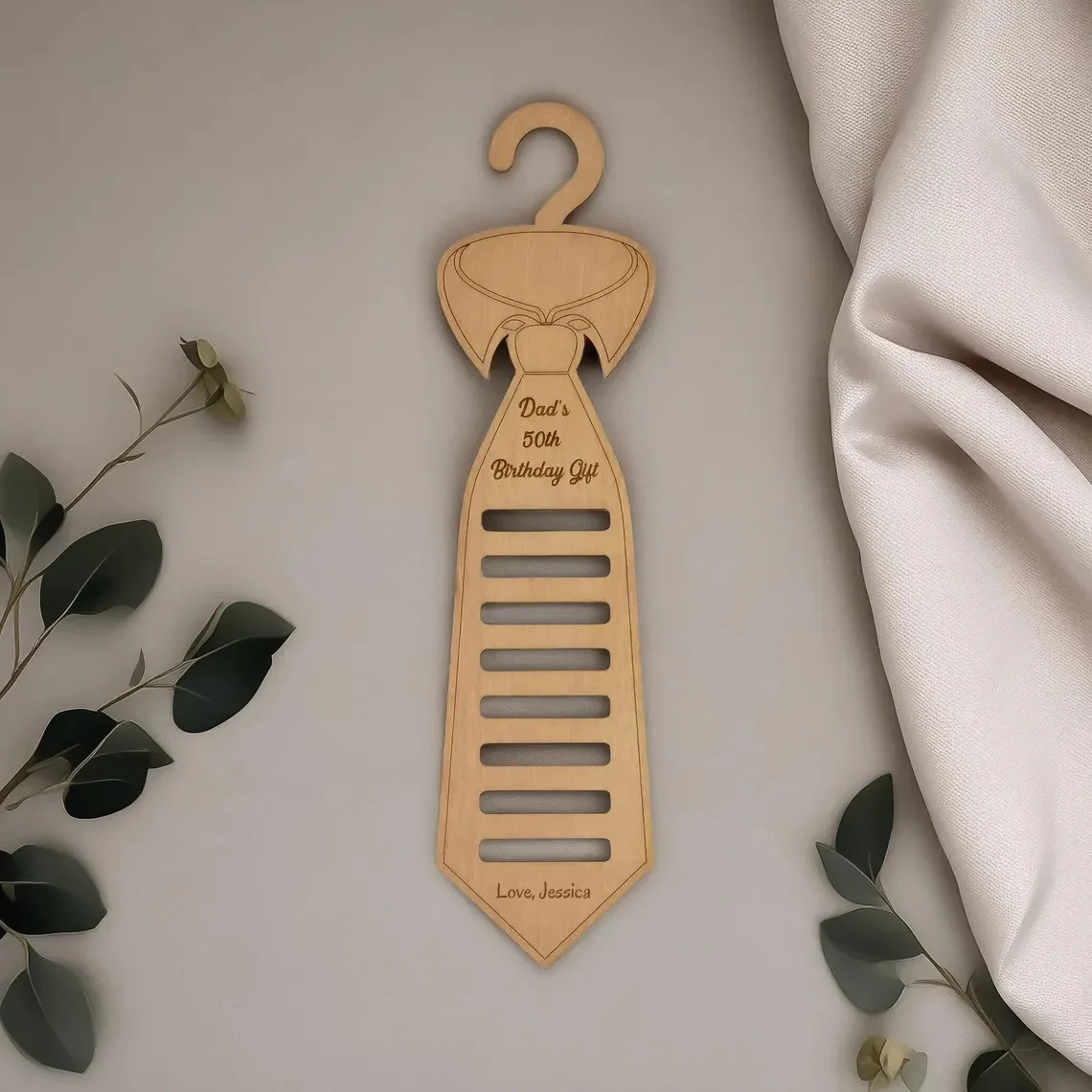 Custom Wood Tie Hanger – Personalized Closet Organizer Gift for Men - Image 3
