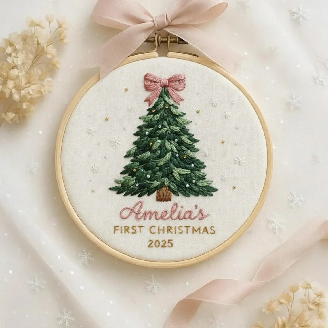Custom Woodland Animal Baby’s 1st Christmas Embroidered Ornament - Image 3