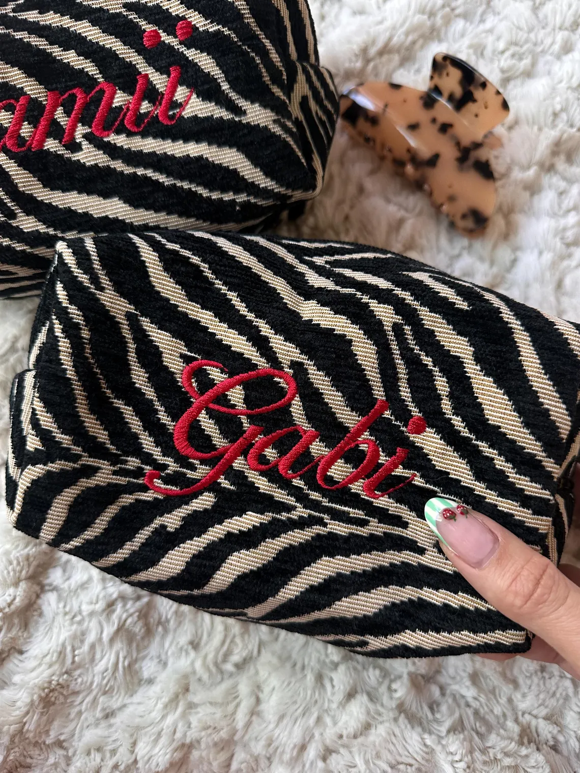 Custom Zebra Makeup Bag | Personalized Embroidered Pouch - Image 4
