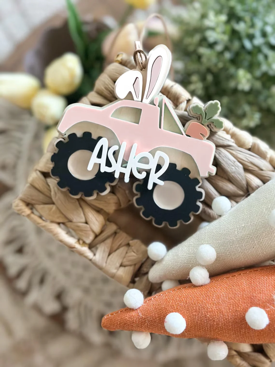 Personalized Easter Basket Bunny Truck Tag for Kids - Image 3