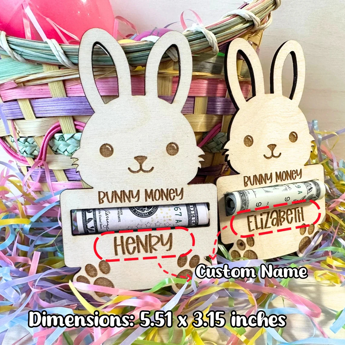 Personalized Easter Bunny Money Holder| Easter Basket Stuffer| Easter Basket Tag - Image 6