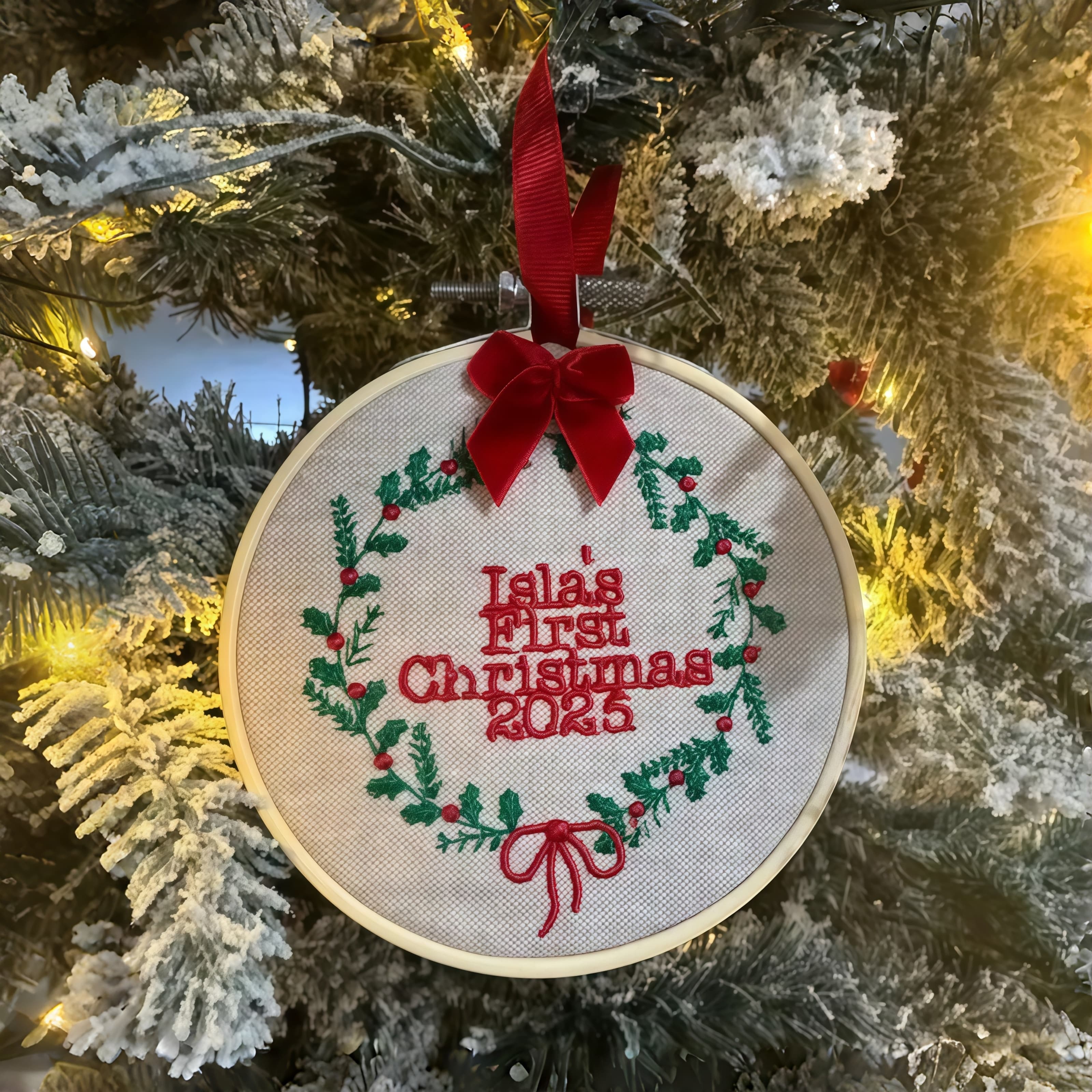Embroidered Baby’s First Christmas Ornament – Personalized Heirloom Keepsake - Image 3