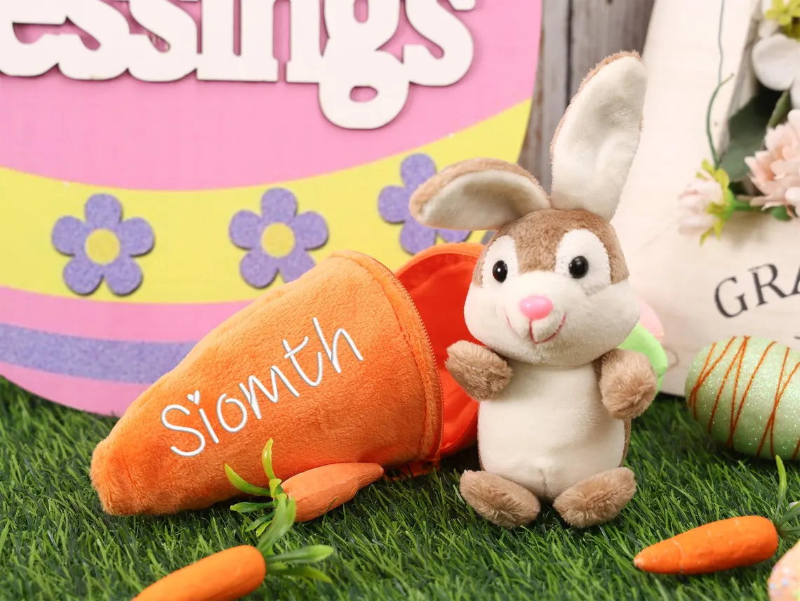 Personalized Embroidered Bunny Rabbit Carrot Plush Toy - Easter Basket Stuffer for Kids - Image 3
