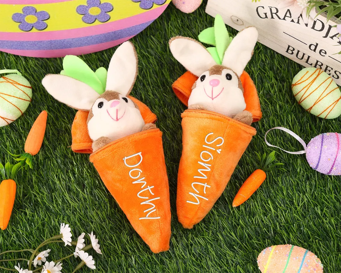 Personalized Embroidered Bunny Rabbit Carrot Plush Toy - Easter Basket Stuffer for Kids - Image 5