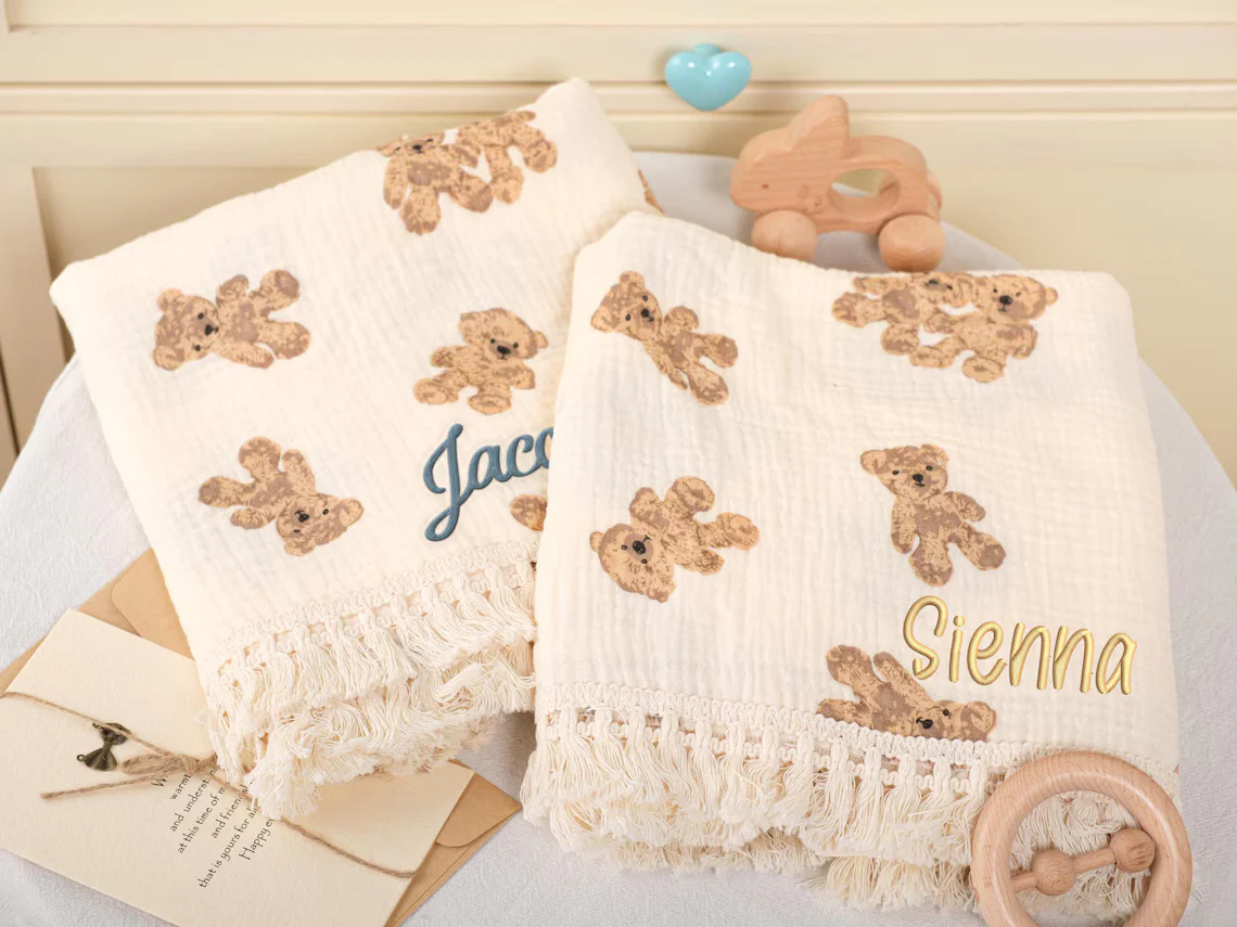 Embroidered Teddy Bear Blanket – Personalized Baby Shower Gift - Image 2