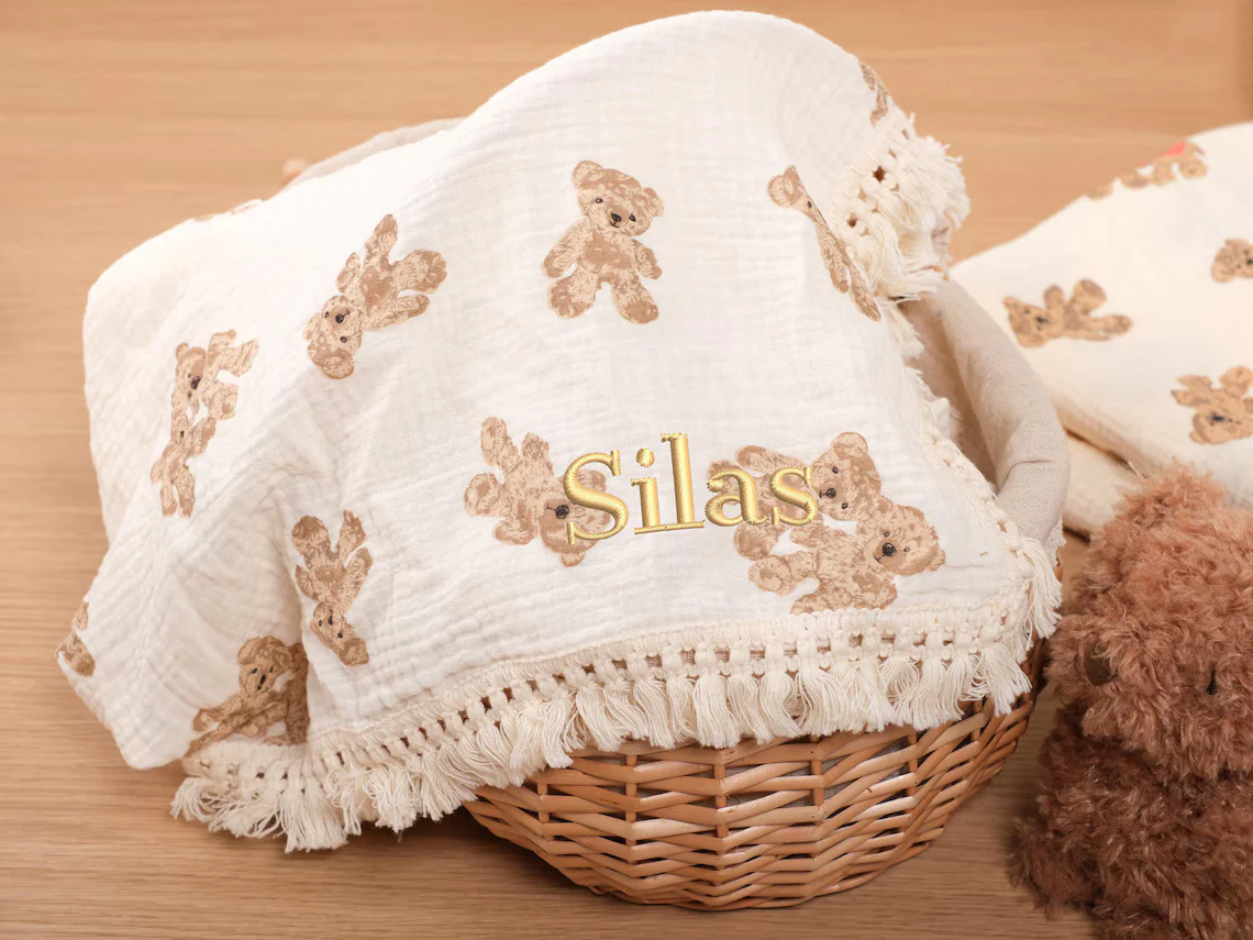 Embroidered Teddy Bear Blanket – Personalized Baby Shower Gift - Image 3