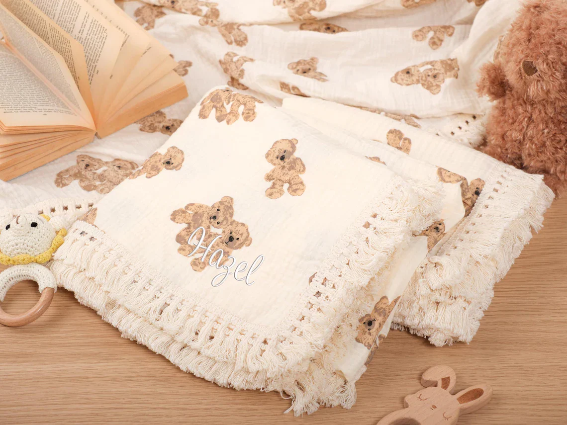 Embroidered Teddy Bear Blanket – Personalized Baby Shower Gift - Image 4