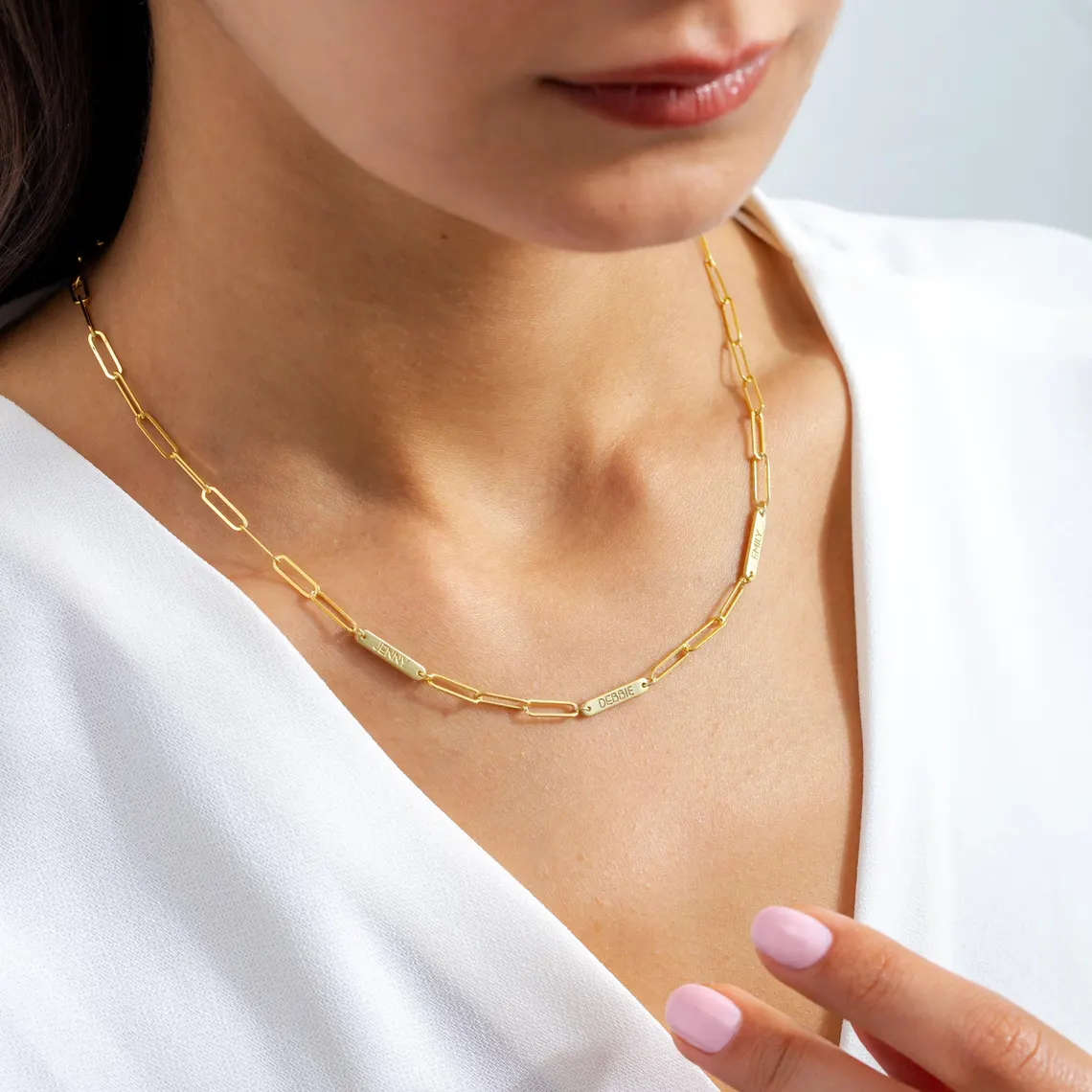 Engraved Bar Necklace with Paperclip Chain – Custom Name Necklace, Gift for Her - Image 5