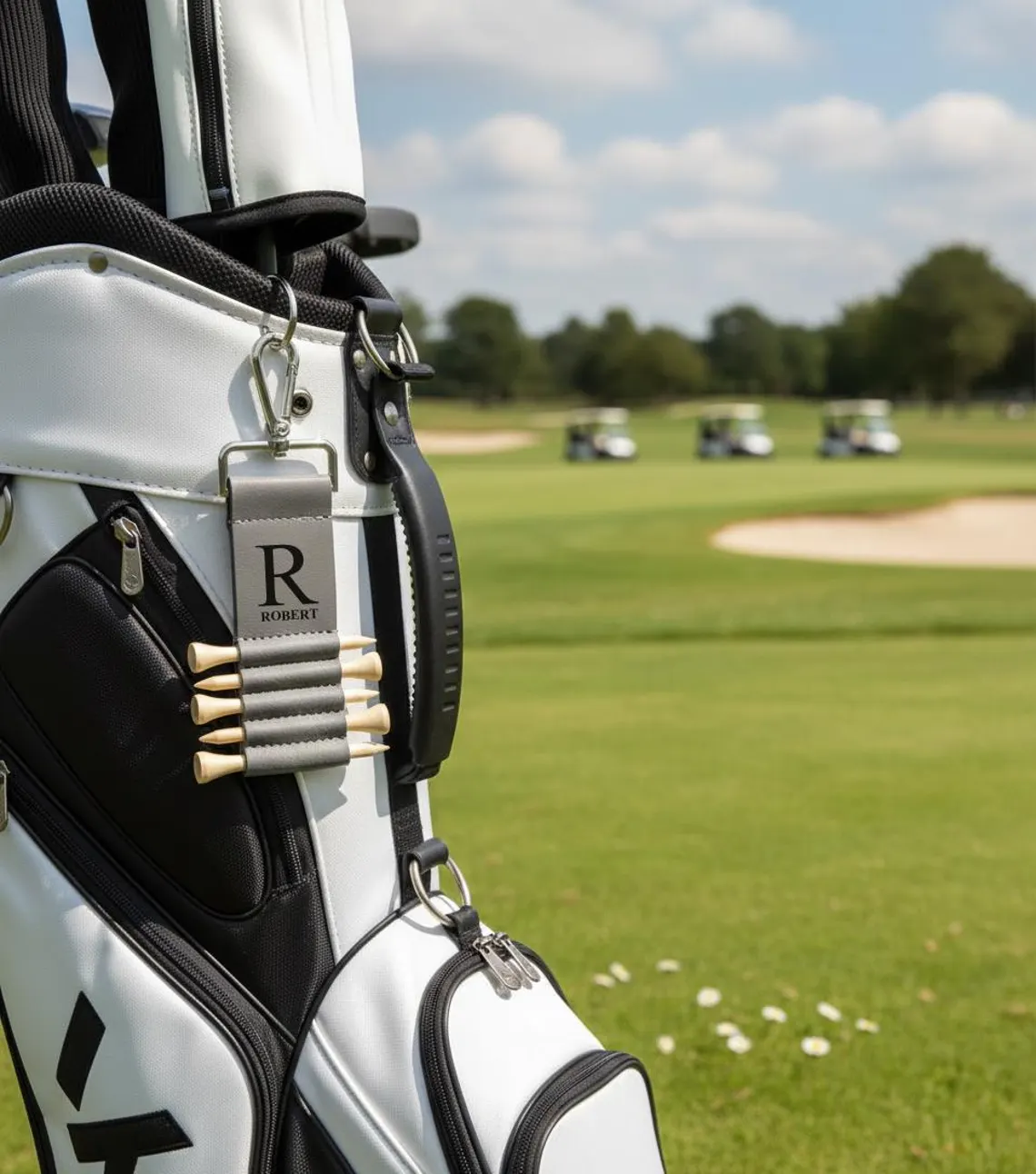 Personalized Leather Golf Bag Tag with Tees | Engraved Golf Gift for Men - Image 2