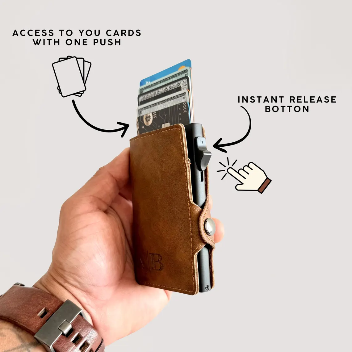 Engraved Leather Wallet for Men – Leather Pop Up Wallet RFID - Image 2
