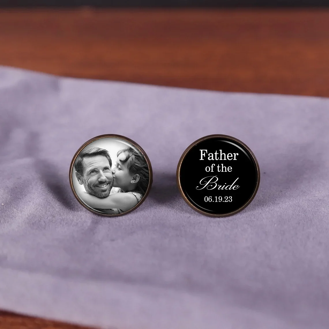 Personalized Father of the Bride Photo Cufflinks Wedding Gift - Image 2