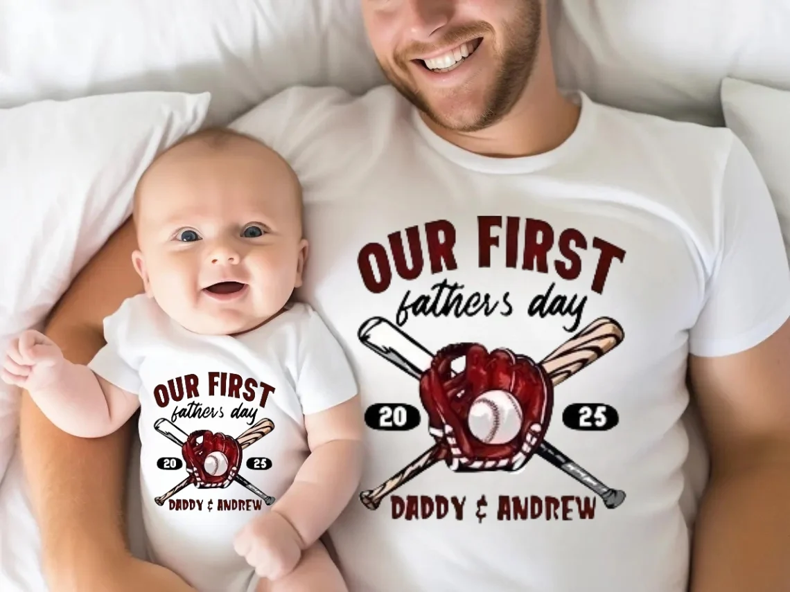Personalized First Father's Day Matching Dad & Baby Outfit Set - Image 7