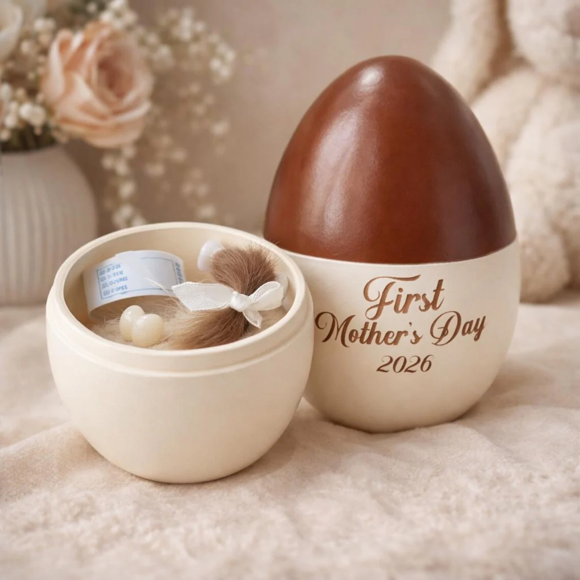 First Mother’s Day Keepsake Box – Personalized Wooden Egg Keepsake Box - Image 2