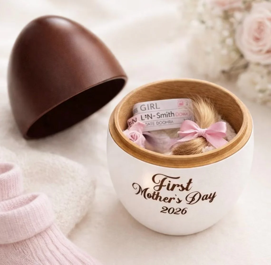 First Mother’s Day Keepsake Box – Personalized Wooden Egg Keepsake Box - Image 3