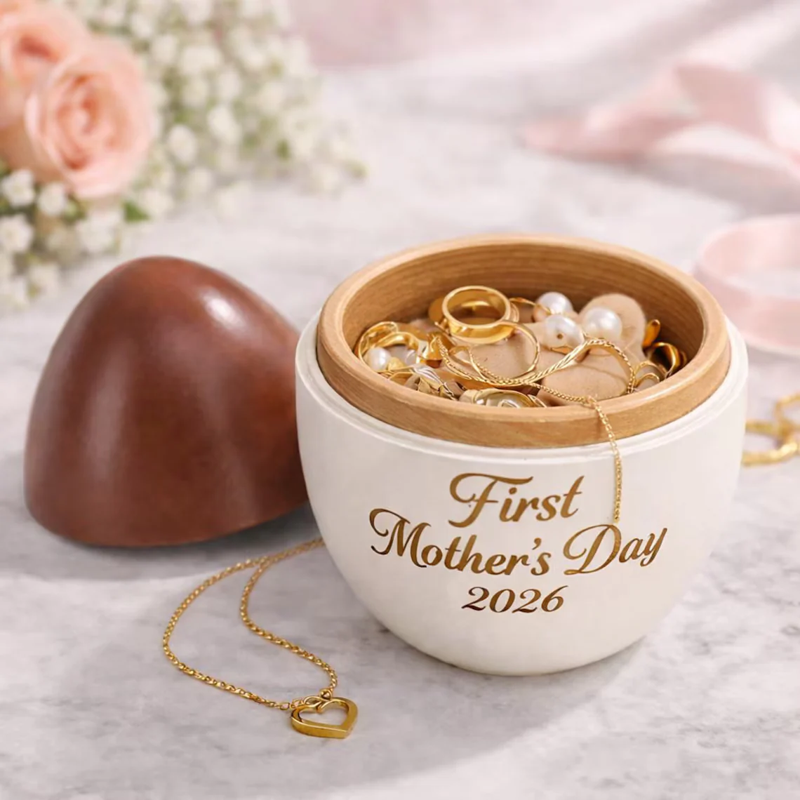 First Mother’s Day Keepsake Box – Personalized Wooden Egg Keepsake Box - Image 4