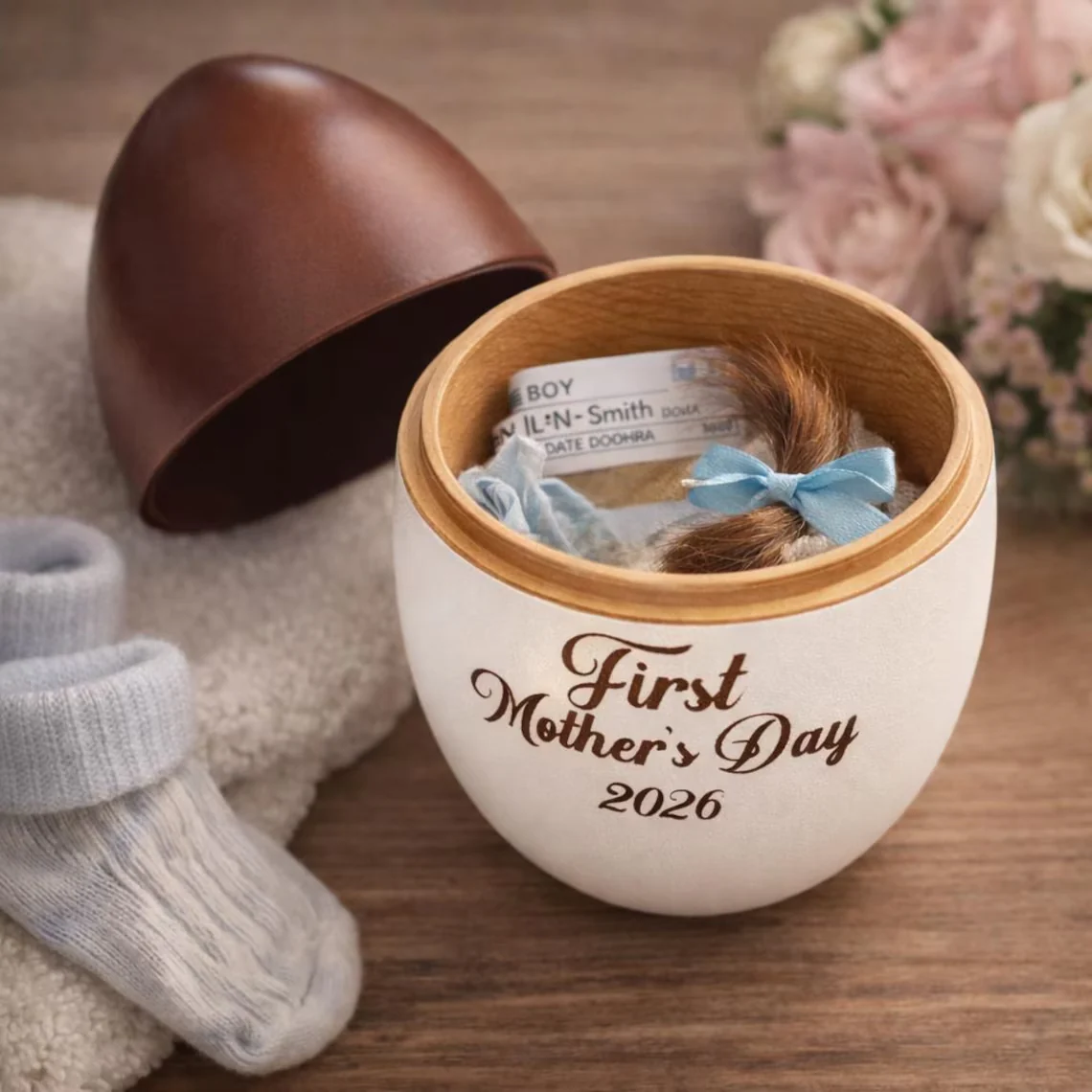 First Mother’s Day Keepsake Box – Personalized Wooden Egg Keepsake Box - Image 5