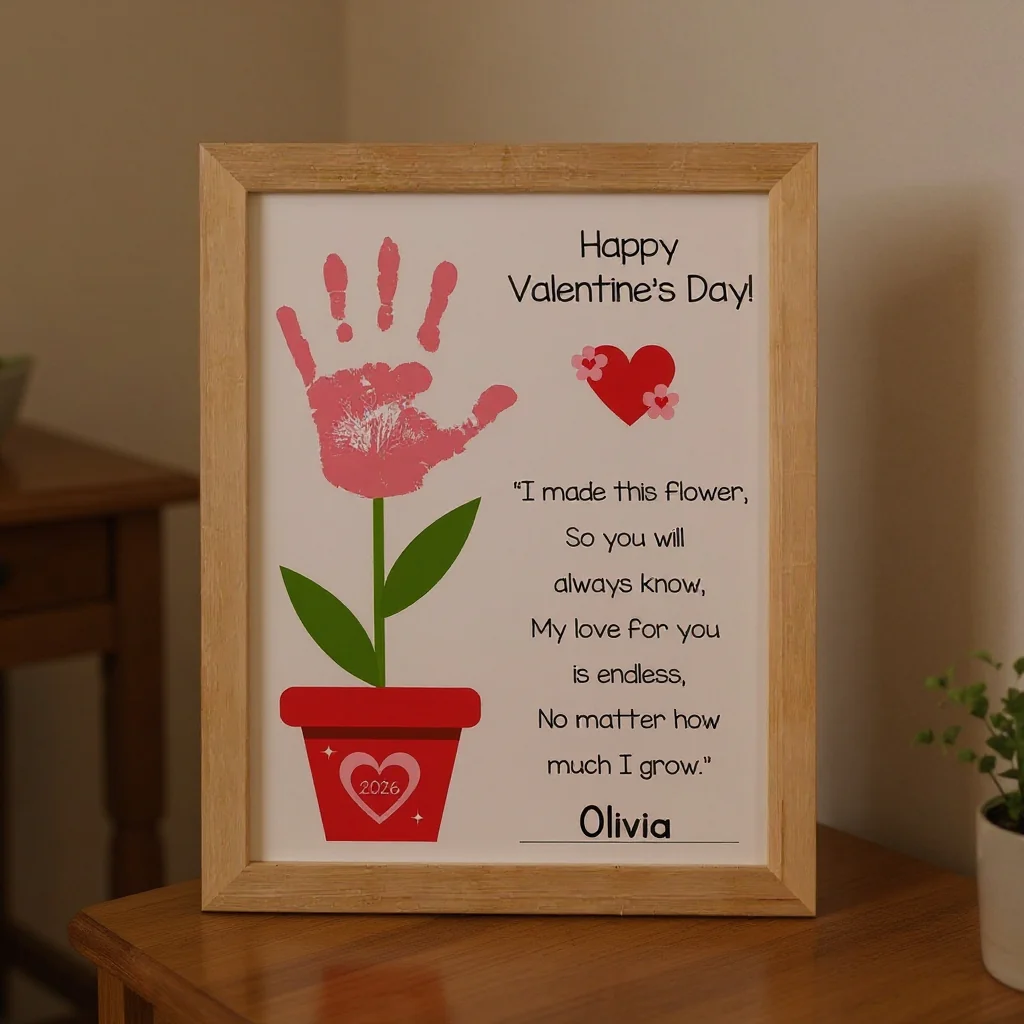 Wooden Valentine Handprint Keepsake – Kids Flower Poem Gift - Image 4