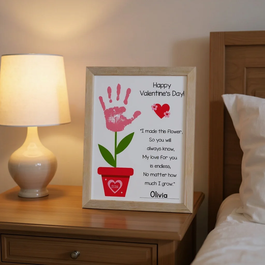 Wooden Valentine Handprint Keepsake – Kids Flower Poem Gift - Image 5