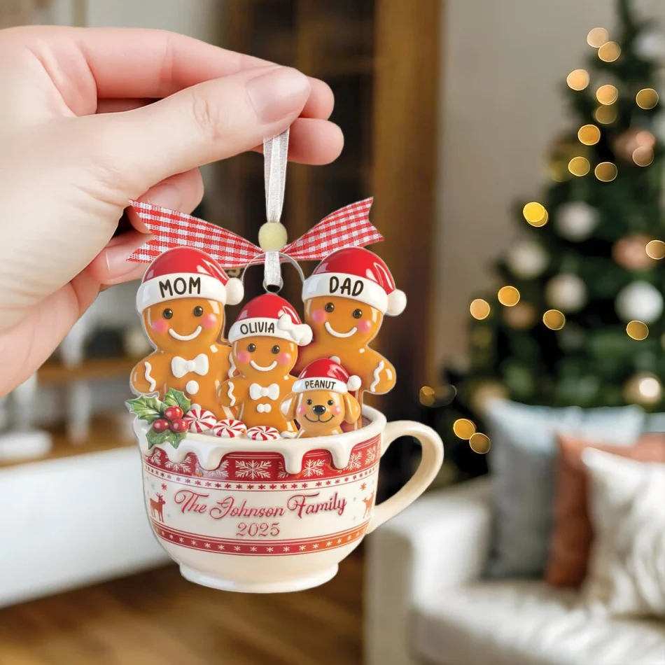 Personalized Gingerbread Family Ornament with Pets – Custom Names - Image 2