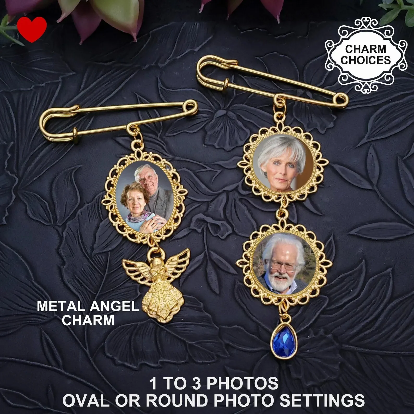 Gold Memorial Bridal Bouquet Charm - Personalized Remembrance Photo Pin - Image 6