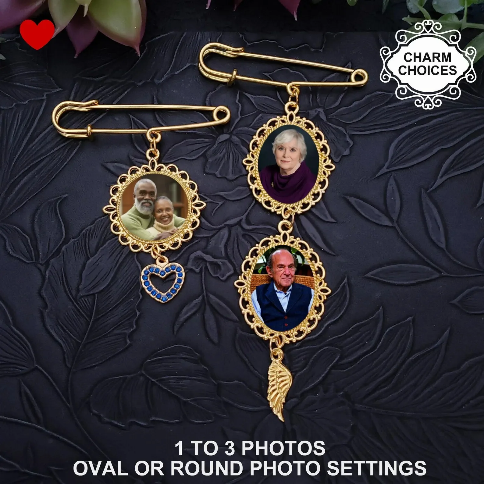 Gold Memorial Bridal Bouquet Charm - Personalized Remembrance Photo Pin - Image 8