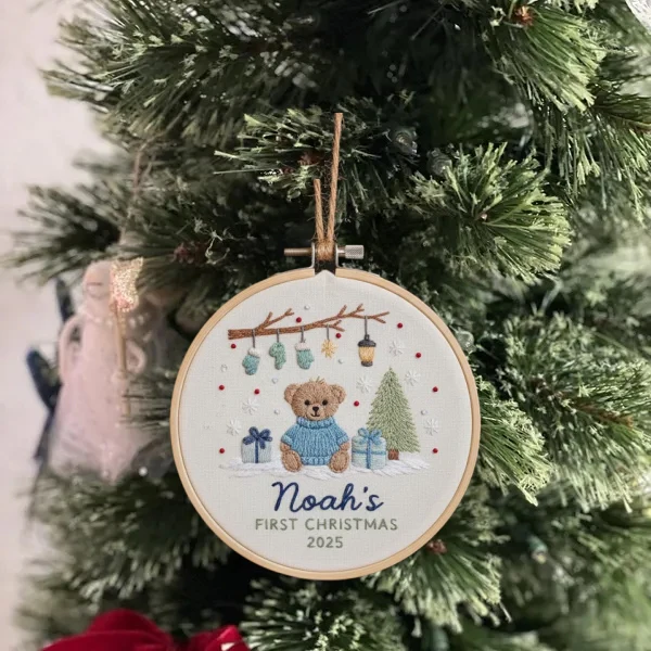 Goose Baby’s First Christmas Ornament – Hand Embroidered Personalized Gift - Image 4