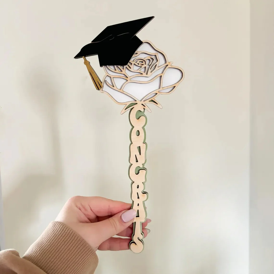 Graduation Heart Flower Gift – Wooden Rose with Grad Cap & Quote - Image 4