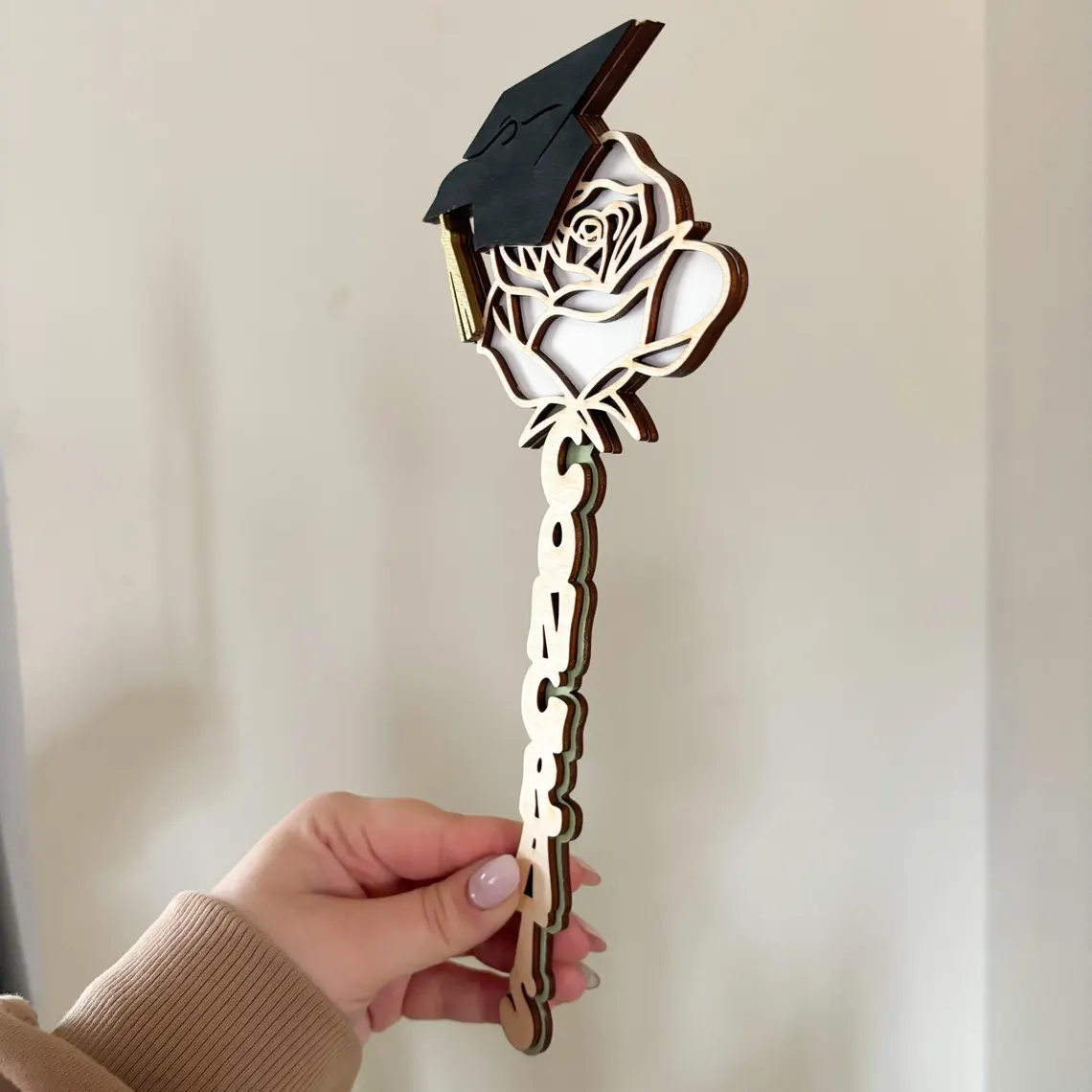 Graduation Heart Flower Gift – Wooden Rose with Grad Cap & Quote - Image 5