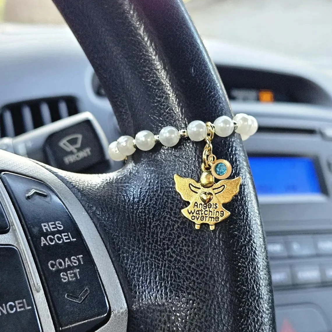 Guardian Angel Steering Wheel Rosary – Birthstone Car Charm