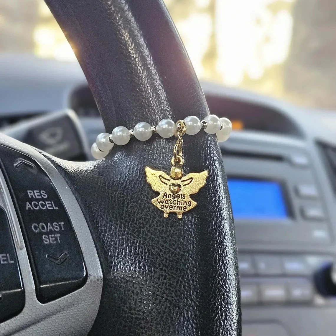 Guardian Angel Steering Wheel Rosary – Birthstone Car Charm - Image 2