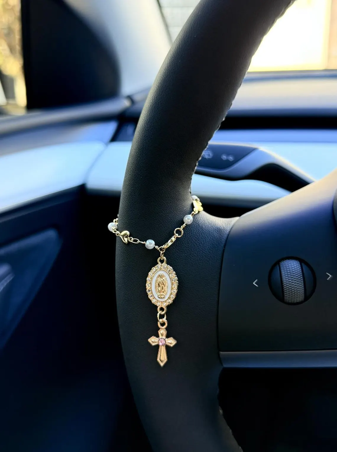 Heart Steering Wheel Rosary Charm - Custom Car Accessory - Image 3