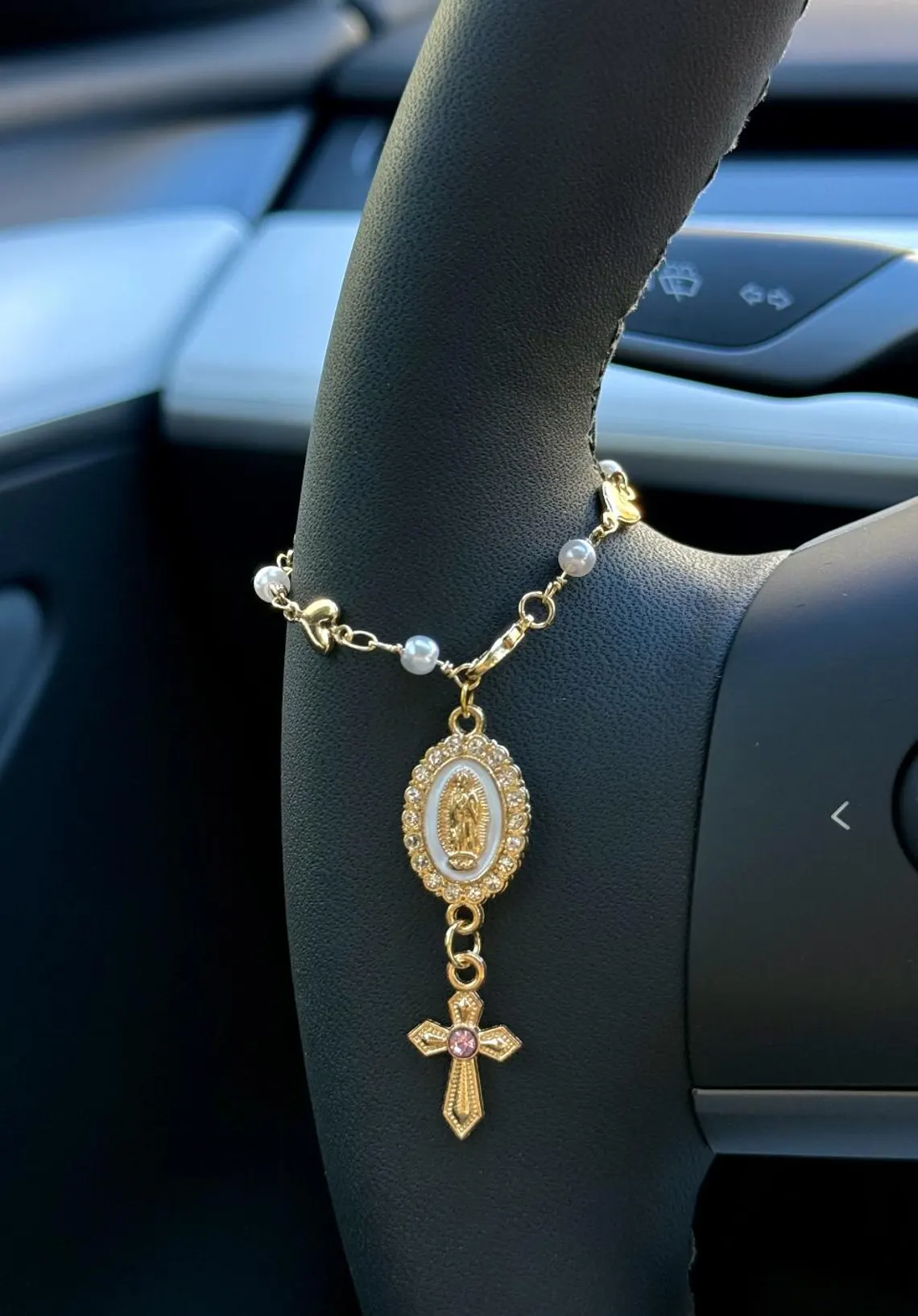 Heart Steering Wheel Rosary Charm - Custom Car Accessory - Image 4