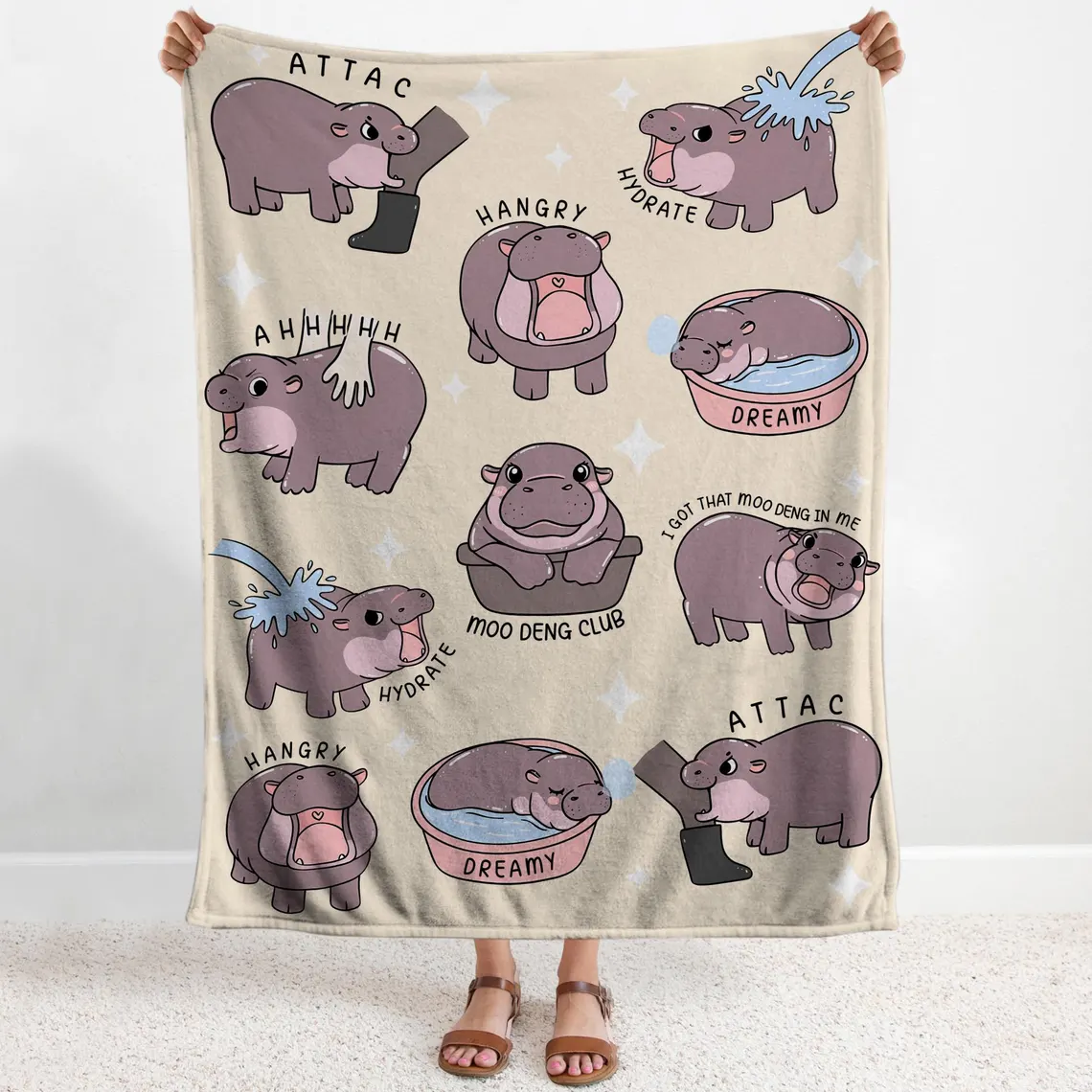 I Love Moo Deng Blanket, Funny Hippo Baby Blanket, Gift for Moo Deng Fan Club, Cute Baby Hippo Lover Gift - Image 3