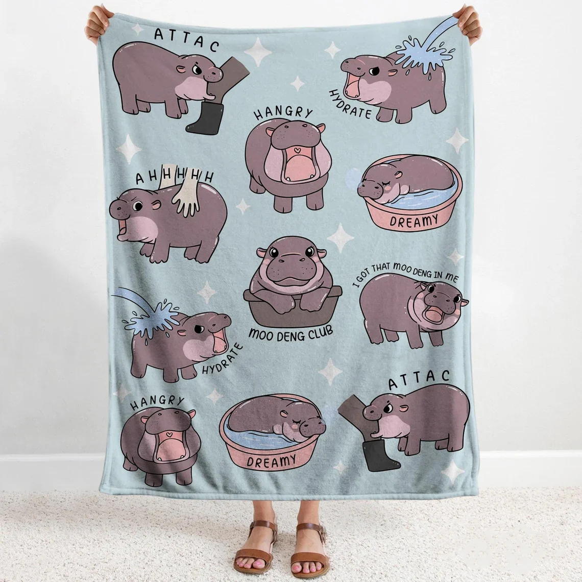 I Love Moo Deng Blanket, Funny Hippo Baby Blanket, Gift for Moo Deng Fan Club, Cute Baby Hippo Lover Gift - Image 4