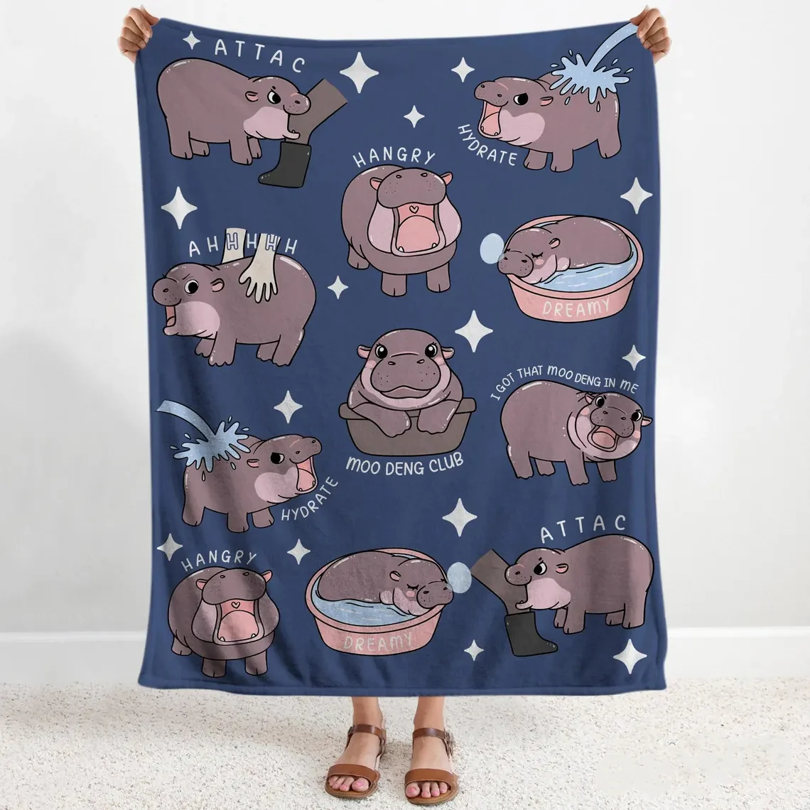 I Love Moo Deng Blanket, Funny Hippo Baby Blanket, Gift for Moo Deng Fan Club, Cute Baby Hippo Lover Gift - Image 5