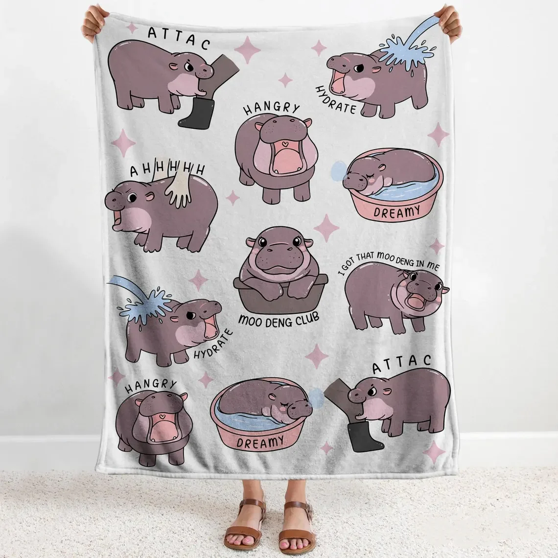 I Love Moo Deng Blanket, Funny Hippo Baby Blanket, Gift for Moo Deng Fan Club, Cute Baby Hippo Lover Gift - Image 6